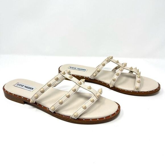 Steve Madden Muni Bone White Vegan Leather Strappy Pyramid Studded Sandals 9 - Picture 10 of 10